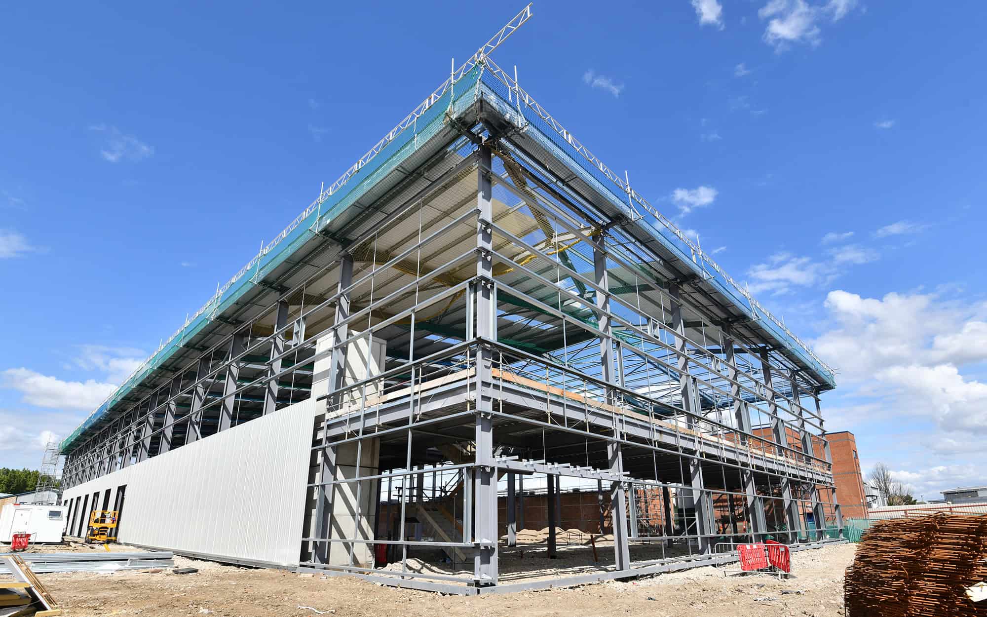 Side view of a new commercial building construction