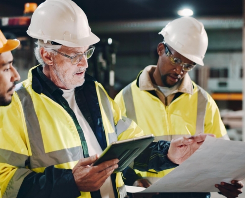 Construction workers in industrial facilities